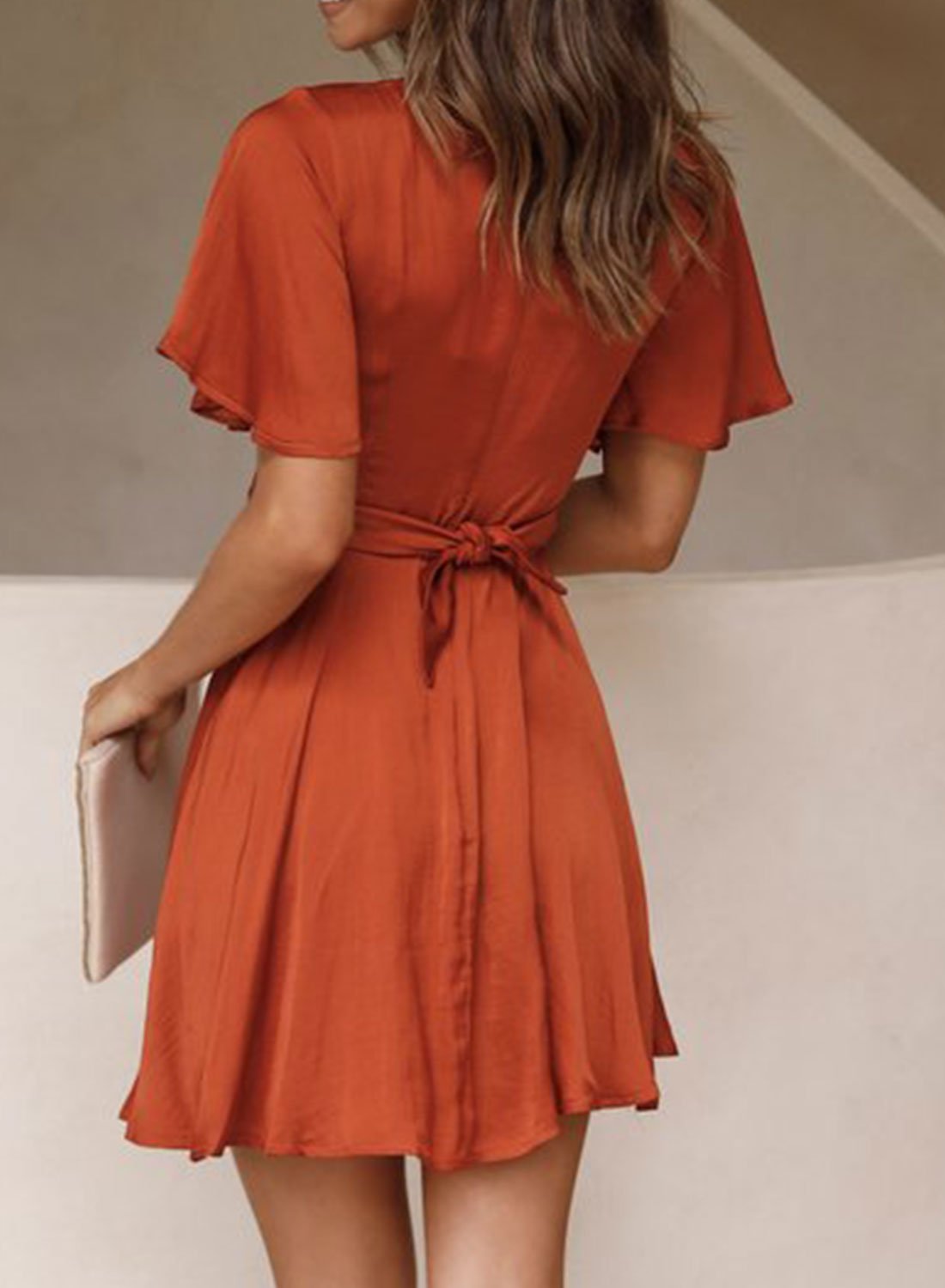 Women's Mini Dress Solid Satin Knot Front Dress