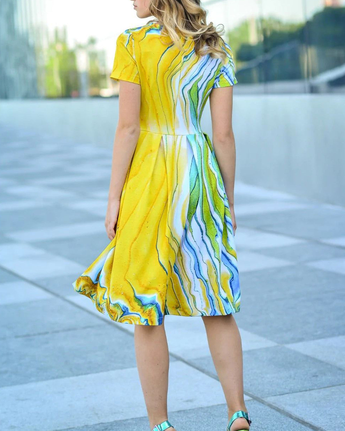 Vacation elegant printed waist mini dress XU87
