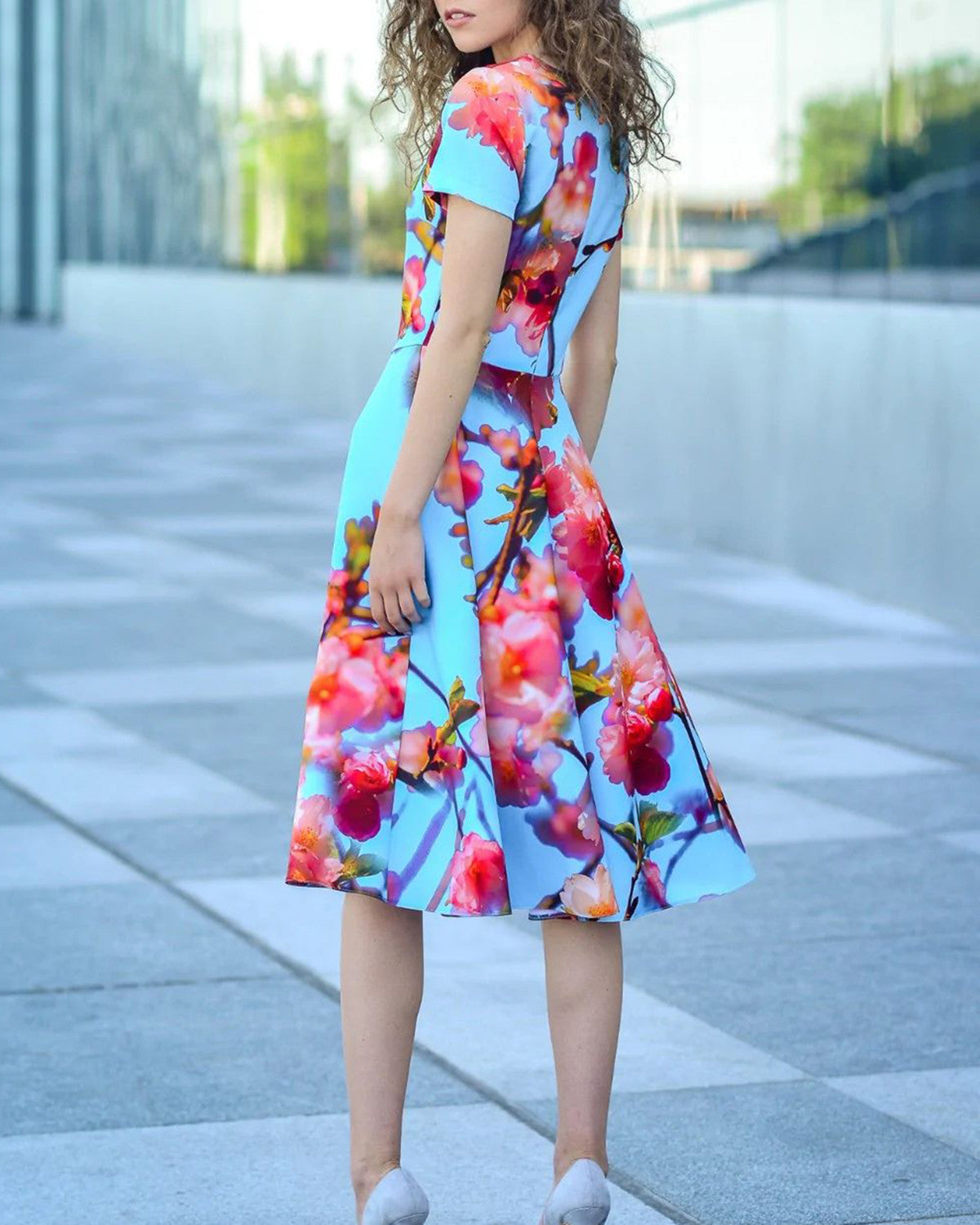 Vacation elegant floral printed waist mini dress 0dfd