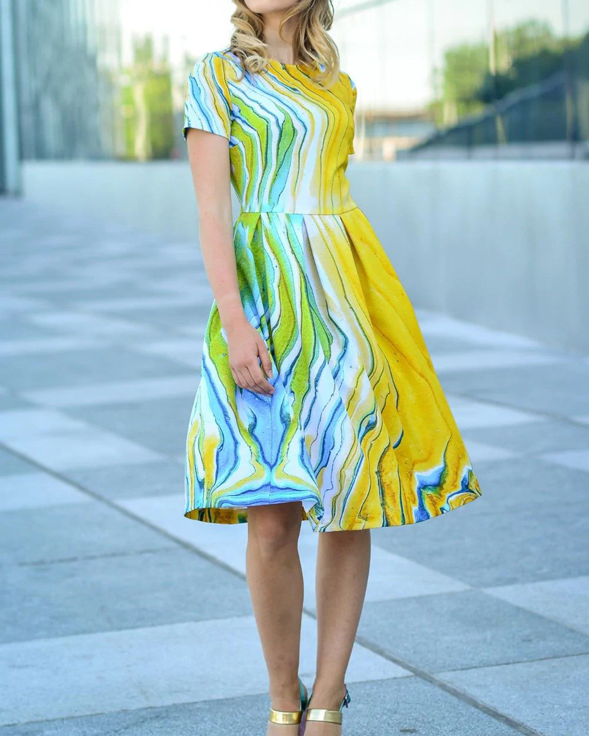 Vacation elegant printed waist mini dress XU87